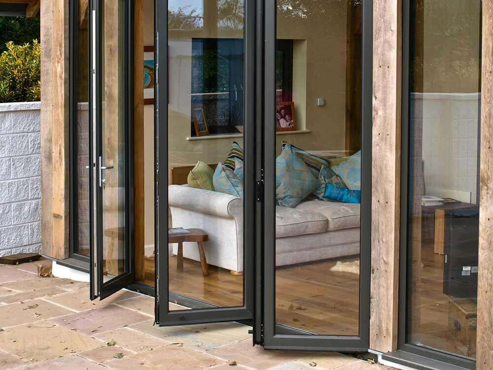 black folding doors installed by bifold door manufacturers Bristol
