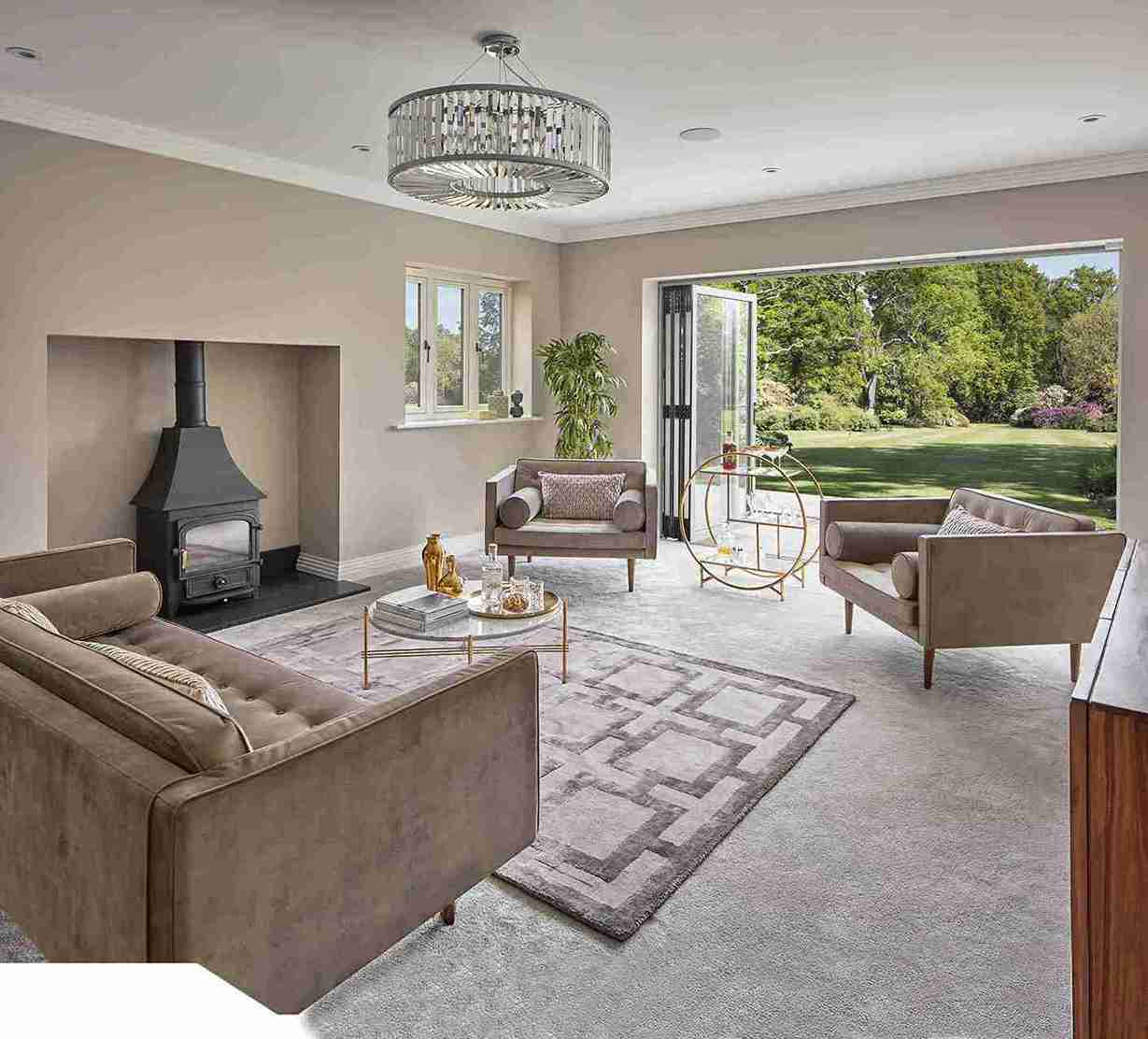 modern home with folding doors opening onto a garden