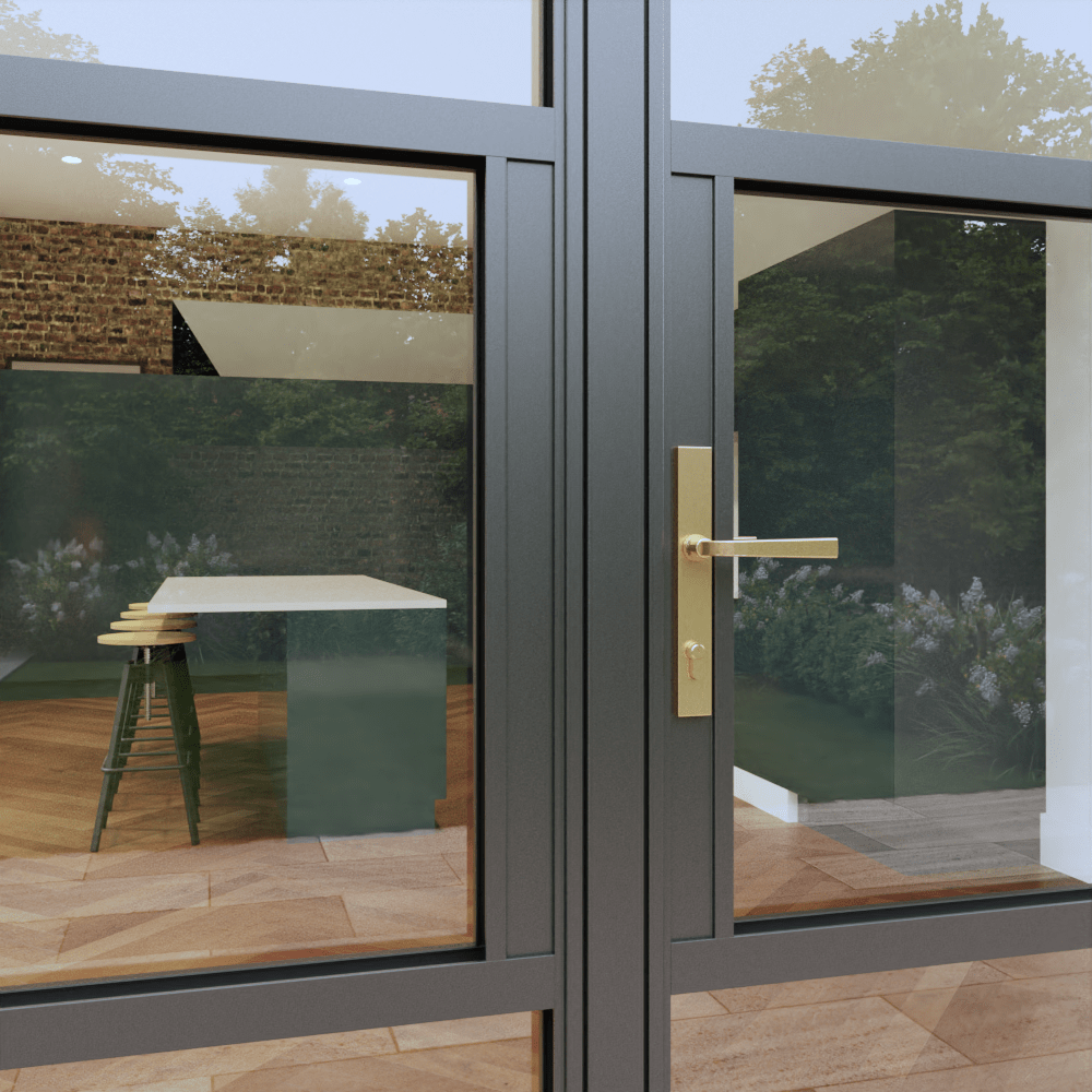 Heritage aluminium door with brass door handle