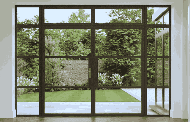 modern black Heritage aluminium doors with garden view